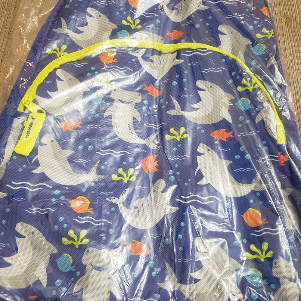 Shark Print Kids Backpack - Blue and Yellow